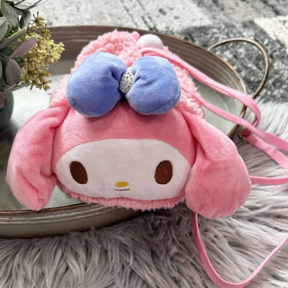 My Melody Sanrio Kawaii Pink Plush Zip Purse W/Adjustable Strap‎